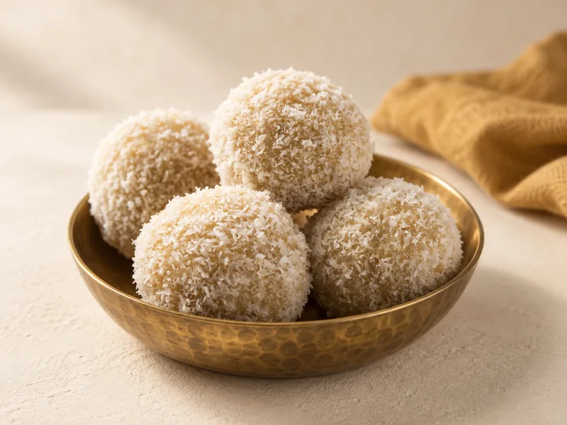 Laddus semoule dorés sur une assiette