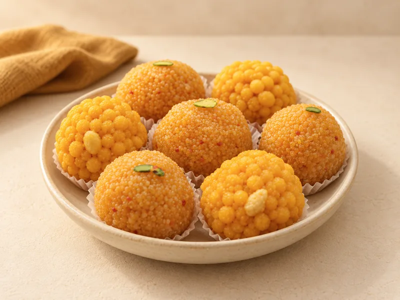 Ladoos au pois chiche faits maison sur un plateau
