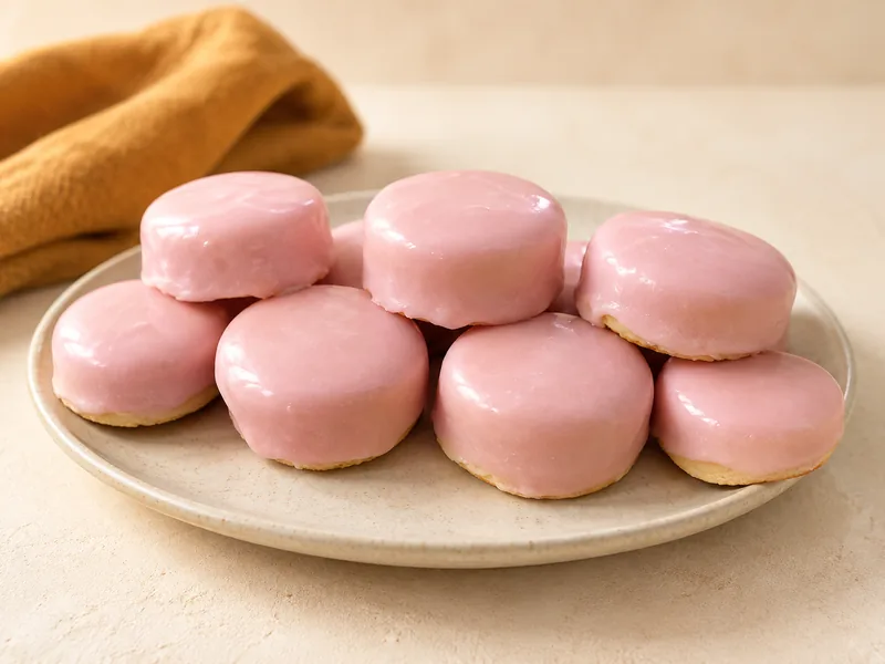 Napolitains mauriciens, confiture et glaçage rose